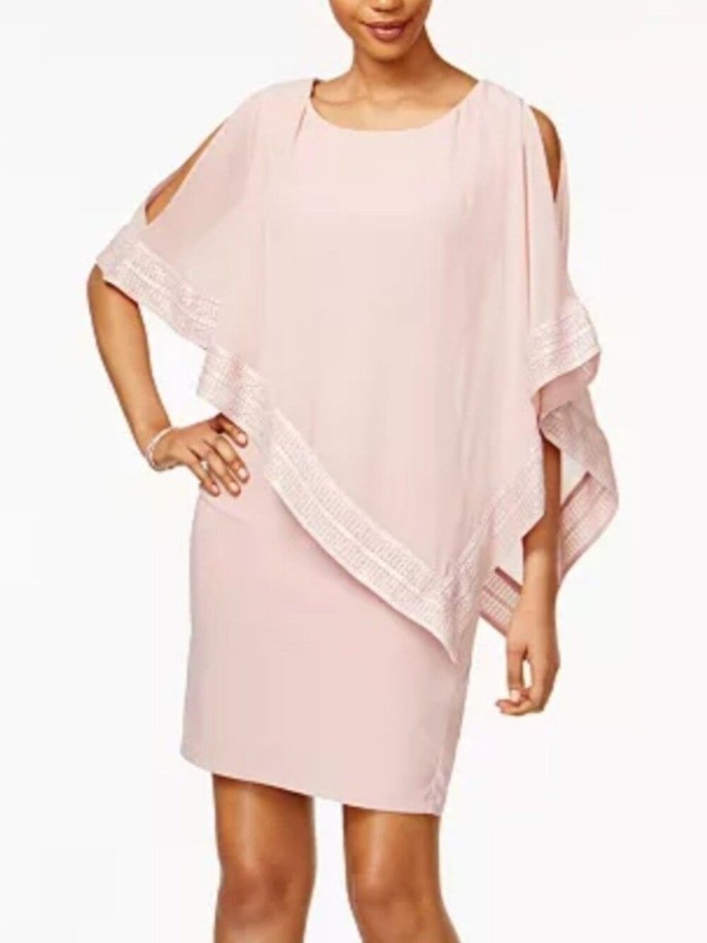 NEW SLNY Dress Faded Rose Women Size 6 Caplet Sheath Dress Metallic Trim